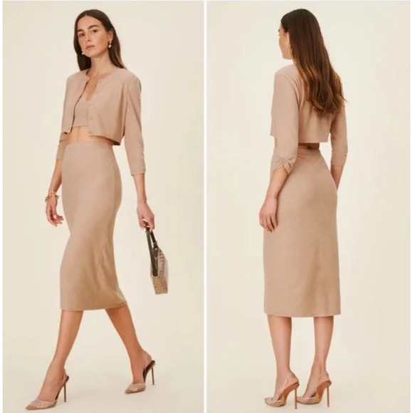 Reformation Dresses & Skirts - REFORMATION Janice Set Knit Cardigan and Midi Skirt Set in Buff NWT